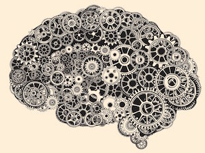 Illustration of a brain made of gears.