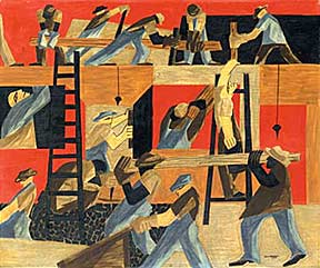 House builders in action, as captured by Jacob Lawrence