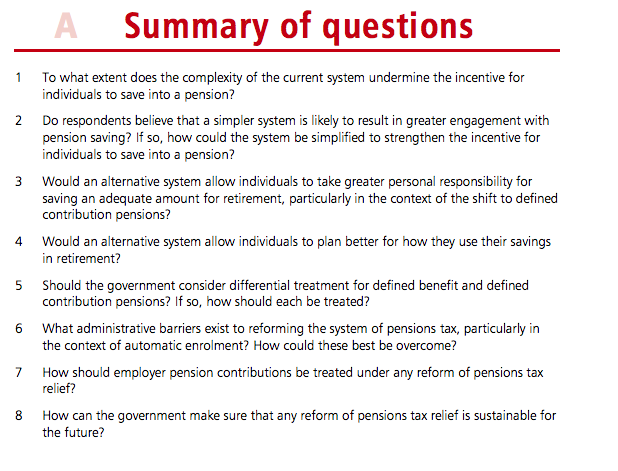 Pension reform consultation questions