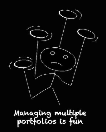 Multiple portfolios illustrated as a cartoon of a juggler spinning plates.