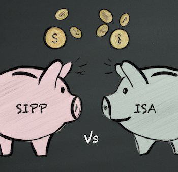 SIPPs vs ISAs represented by picture of two piggy banks going head-to-head.