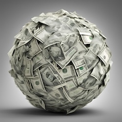 Image of a snowball made of savings money
