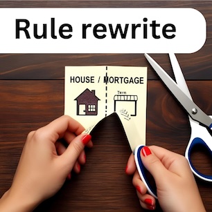 An AI image of hands and scissors ripping up a stylised mortgage regulation agreement