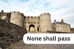 Symbolic image of a castle with caption ‘None shall pass’