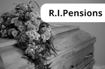 An image of a coffin with the caption R.I.Pensions